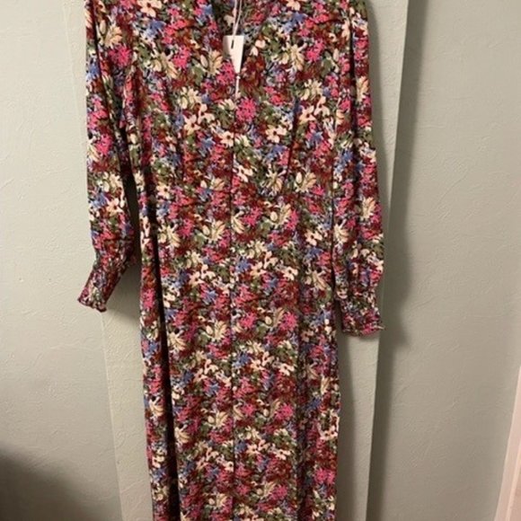 Midi floral tea dress from 'Only', in red, cream and blue tones - size 10, NWT - Picture 1 of 6
